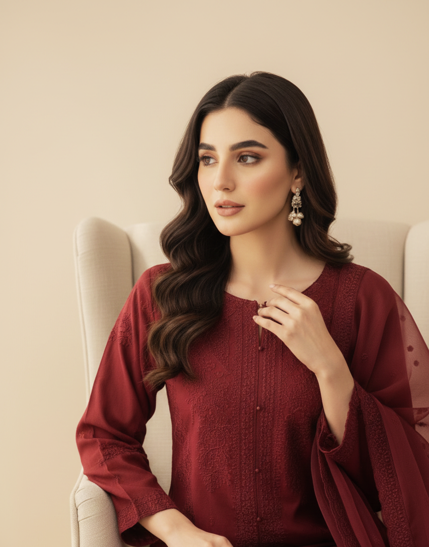 3 Piece -Embroidered Suit -SK-043