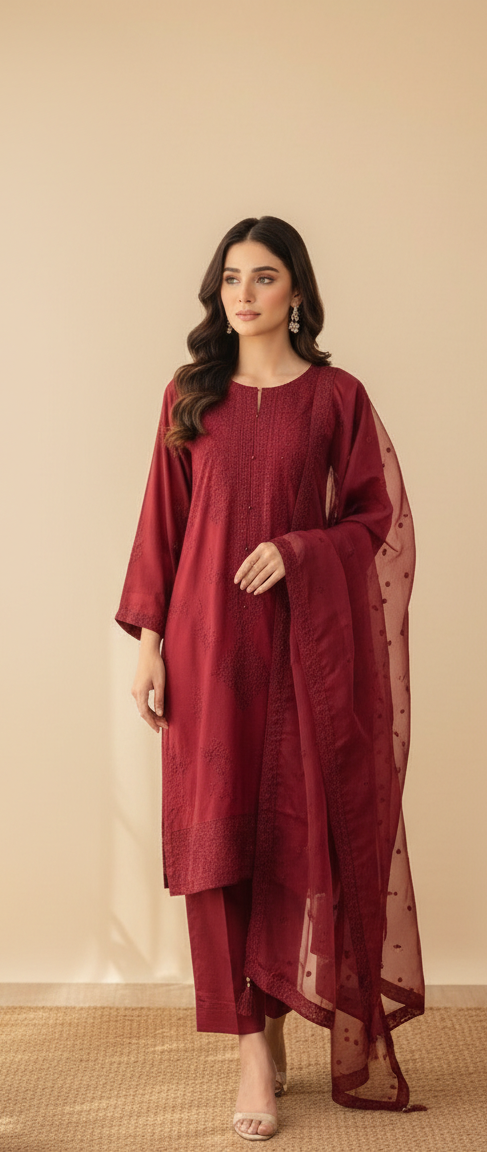 3 Piece -Embroidered Suit -SK-043