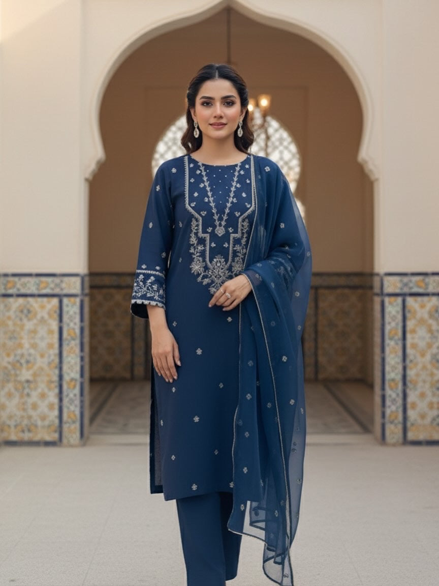 3 Piece -Embroidered Suit -SK-034