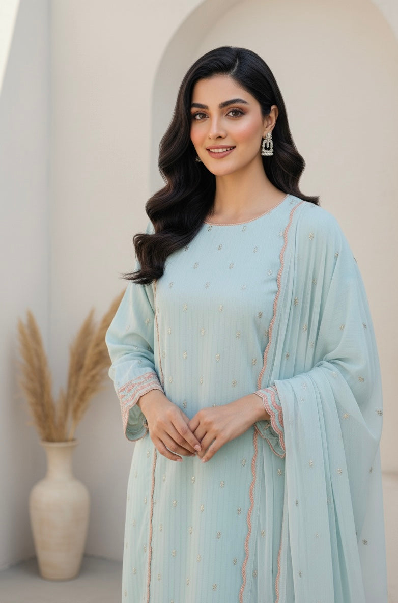 3 Piece -Embroidered Suit -SK-036